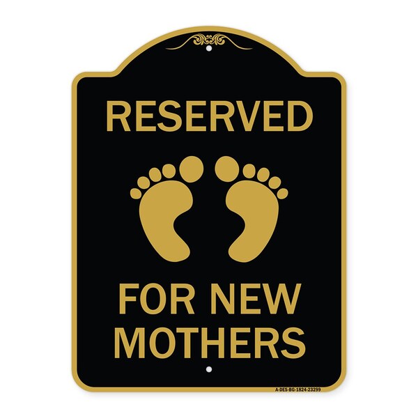 Pink Reserved Parking for New Mothers, Black & Gold Aluminum Sign, 18" x 24", BG-1824-23299
